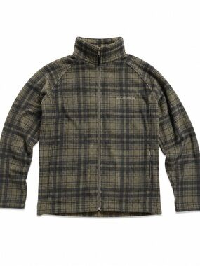 Columbia Womens Olive Plaid‎ Full Zip Fleece Jacket Large Green Black Pockets